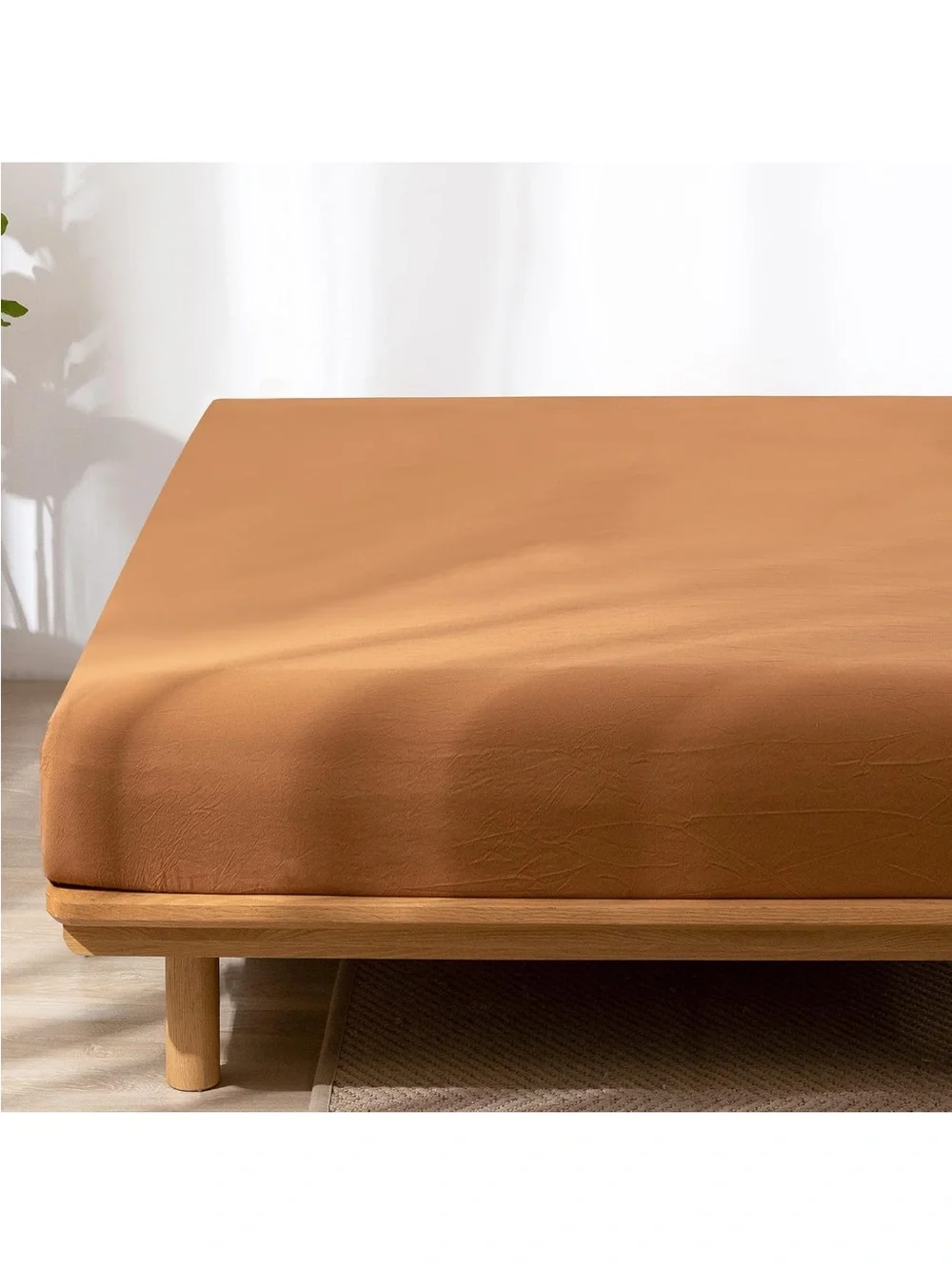 NEW MooMee Fitted Bottom Sheet Only 100% Washed Cotton Linen Like. Dark Orange